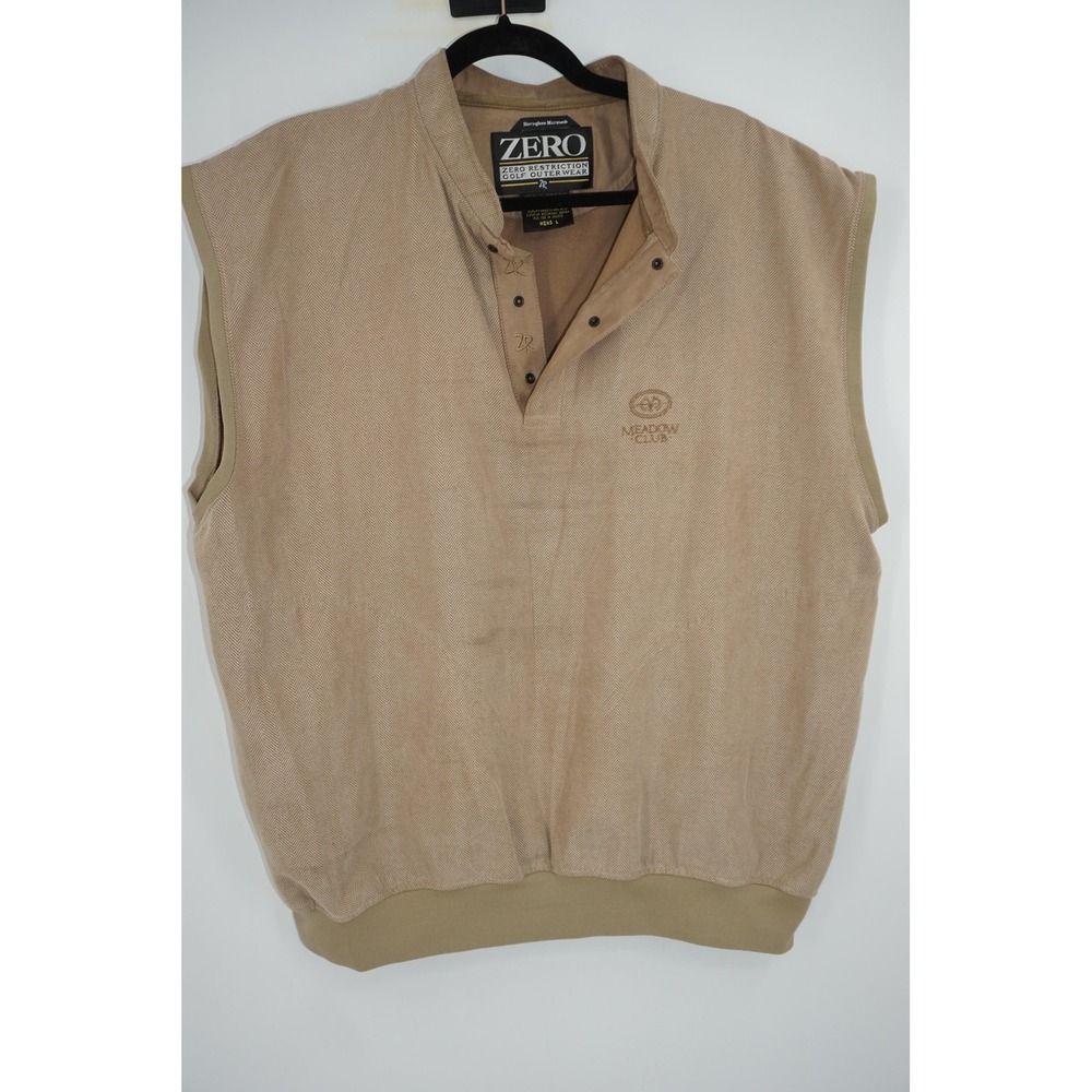 Zero Restriction Vest Mens Large Tan Herringbone‎ Microsuede Golf Meadow Club